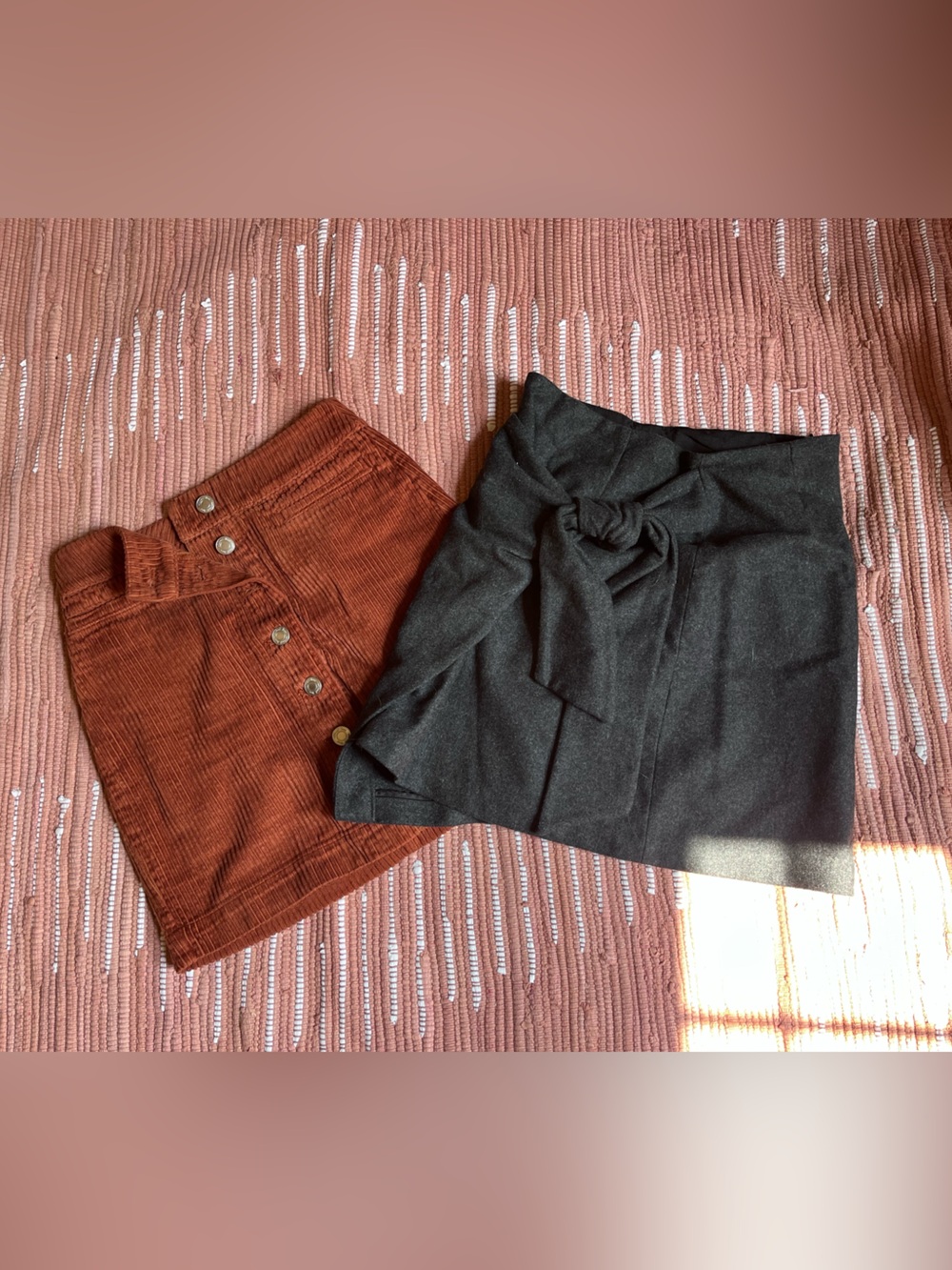 WILFRED SKIRTS Rust Corduroy Button Skirt + Charcoal Tie-Waist Skort Duo